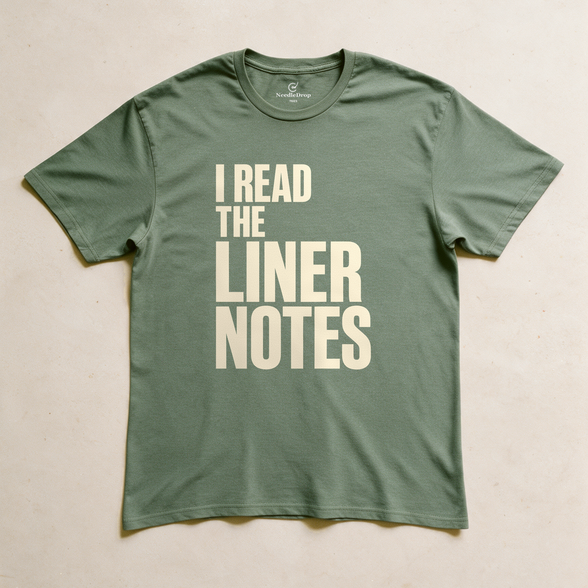 I Read the Liner Notes Tee - Military Green flatlay