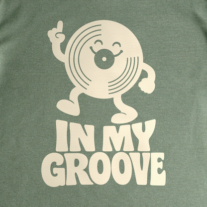 In My Groove Tee - Military Green close-up print