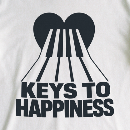 Keys to Happiness Tee - White close-up print