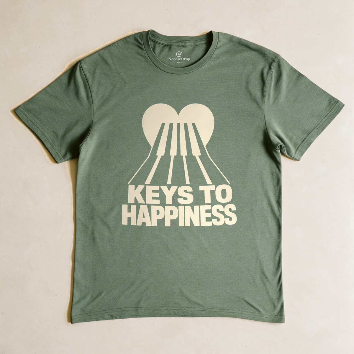 Keys to Happiness Tee - Military Green flatlay