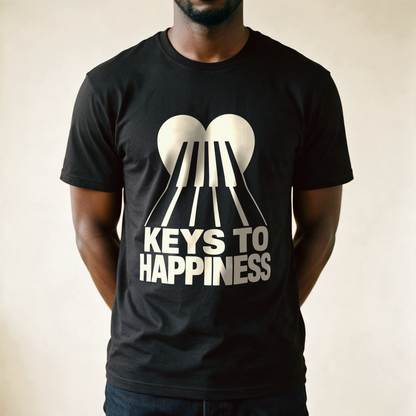 Keys to Happiness Tee - Black draagfoto