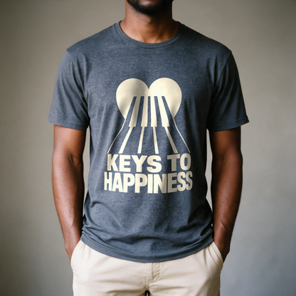 Keys to Happiness Tee - Dark Heather Grey draagfoto
