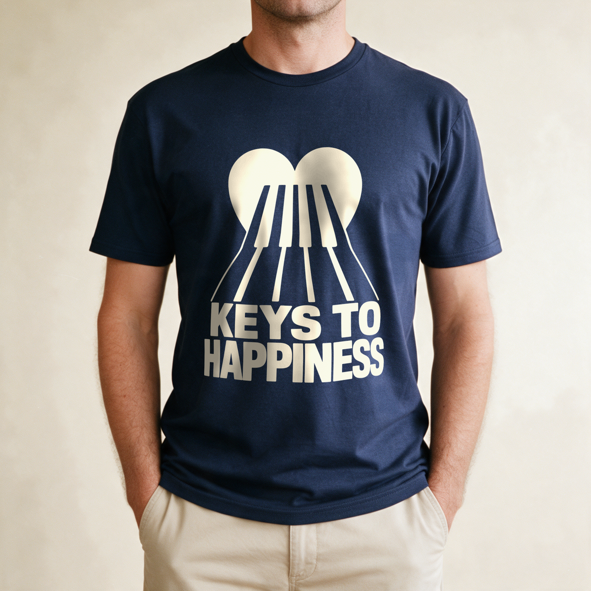 Keys to Happiness Tee - Navy draagfoto