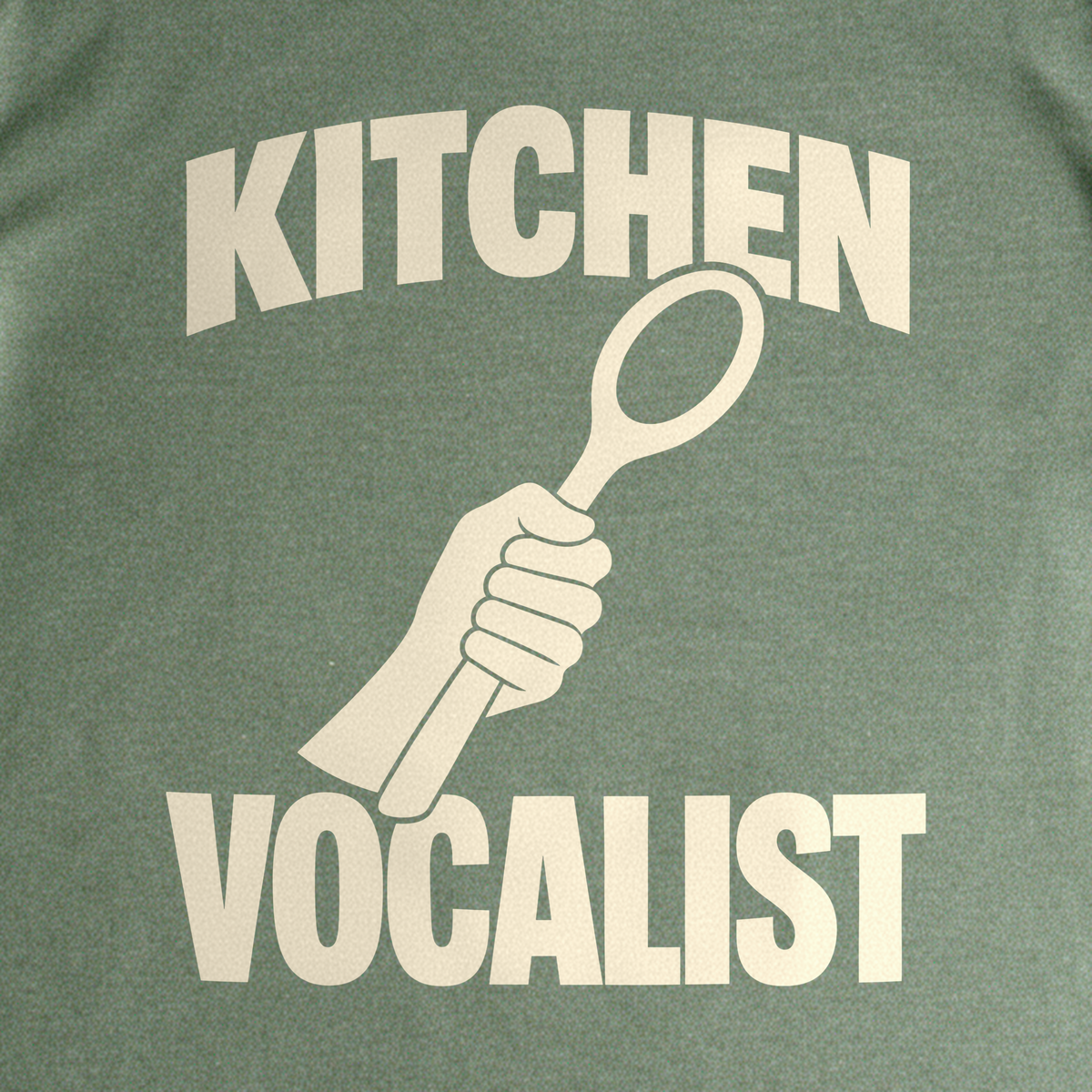 Kitchen Vocalist Tee - Military Green close-up print