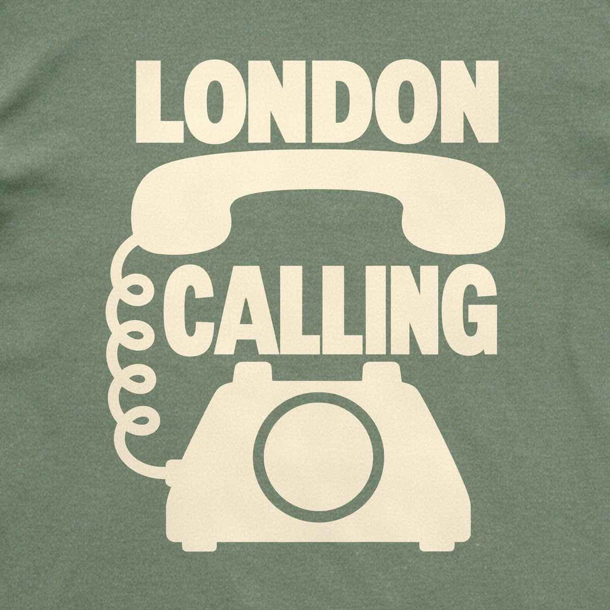 London Calling Tee - Military Green close-up print