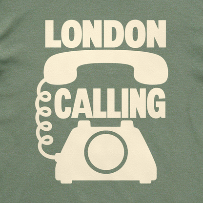 London Calling Tee - Military Green close-up print