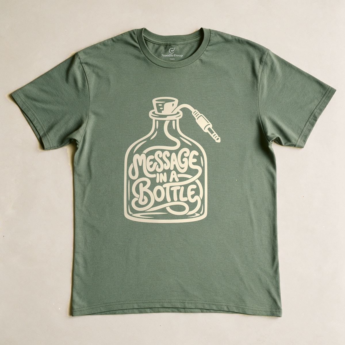 Message in a Bottle Cable Tee - Military Green flatlay