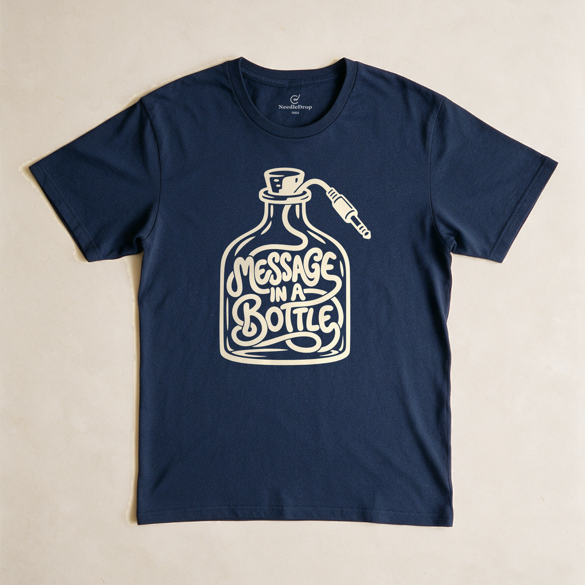 Message in a Bottle Cable Tee - Navy flatlay