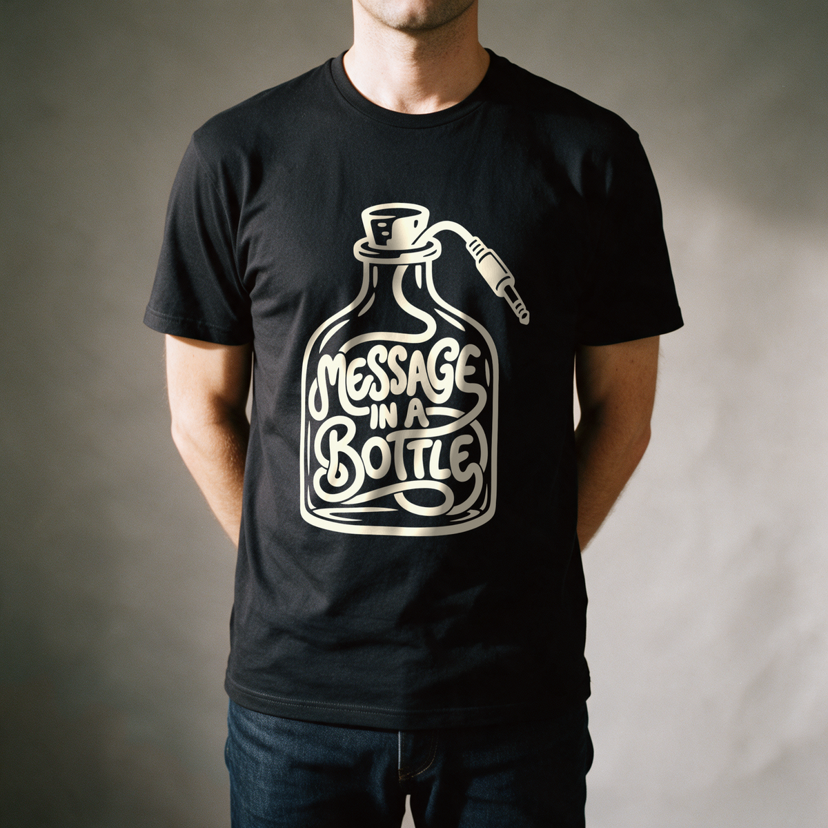 Message in a Bottle Cable Tee - Black draagfoto