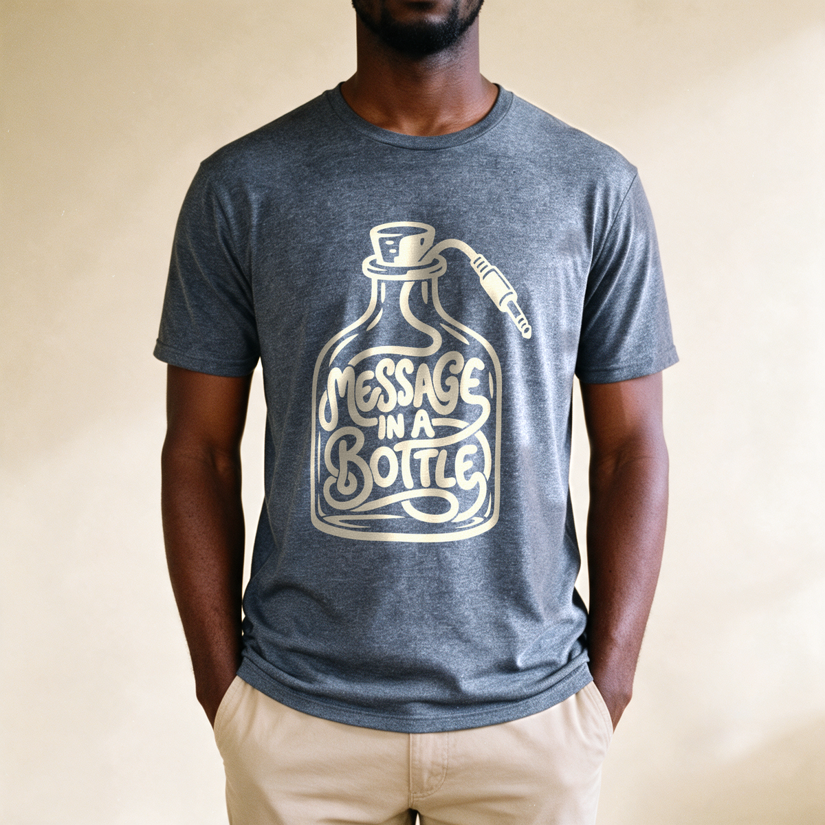 Message in a Bottle Cable Tee - Dark Heather Grey draagfoto
