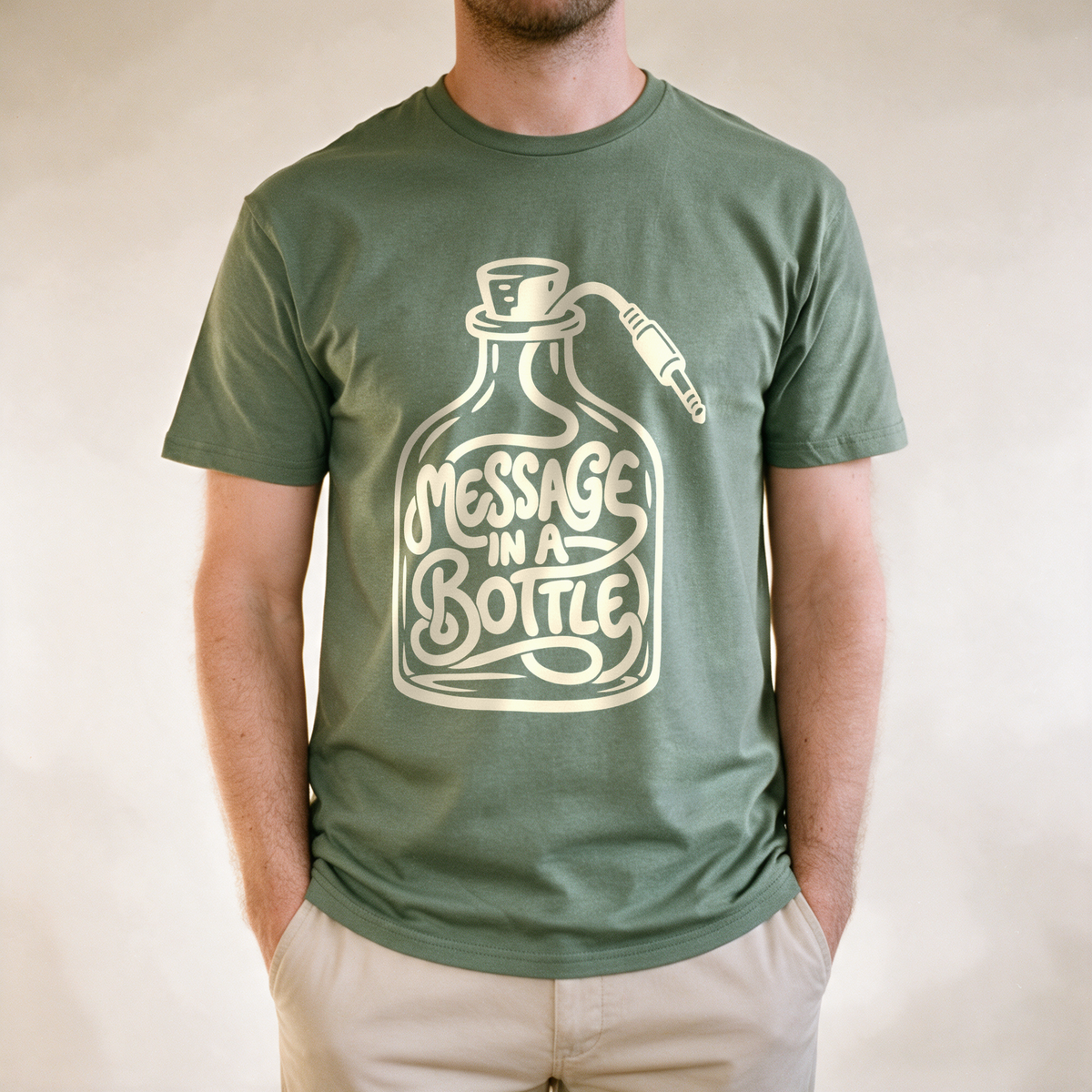 Message in a Bottle Cable Tee - Military Green draagfoto
