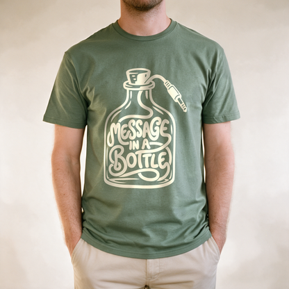 Message in a Bottle Cable Tee - Military Green draagfoto