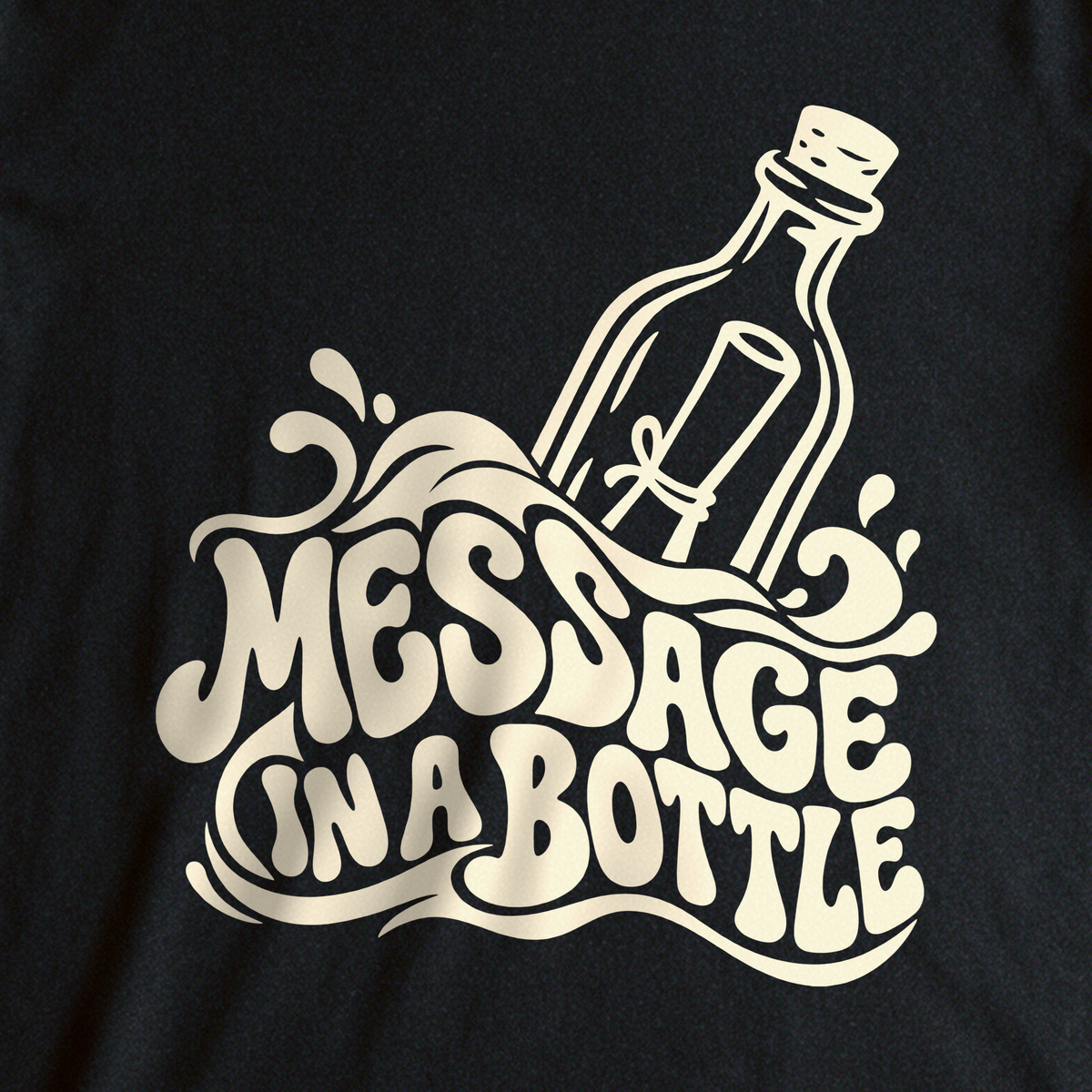 Message in a Bottle Wave Tee - Black close-up print