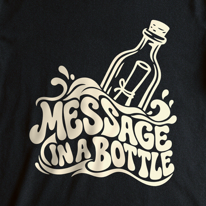 Message in a Bottle Wave Tee - Black close-up print