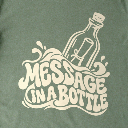 Message in a Bottle Wave Tee - Military Green close-up print