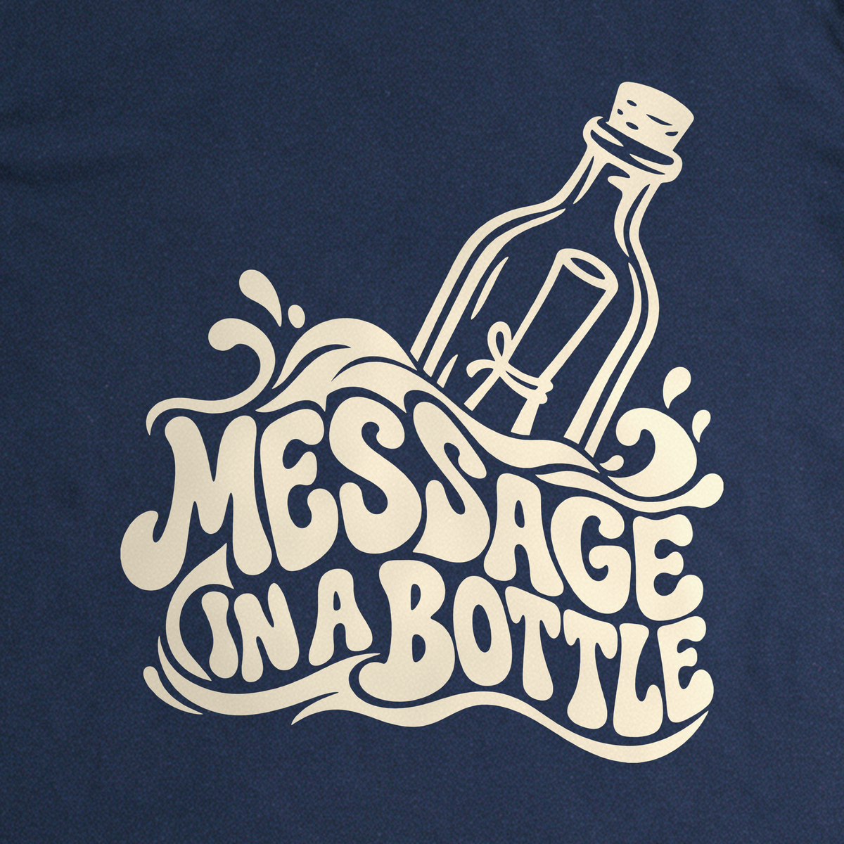 Message in a Bottle Wave Tee - Navy close-up print