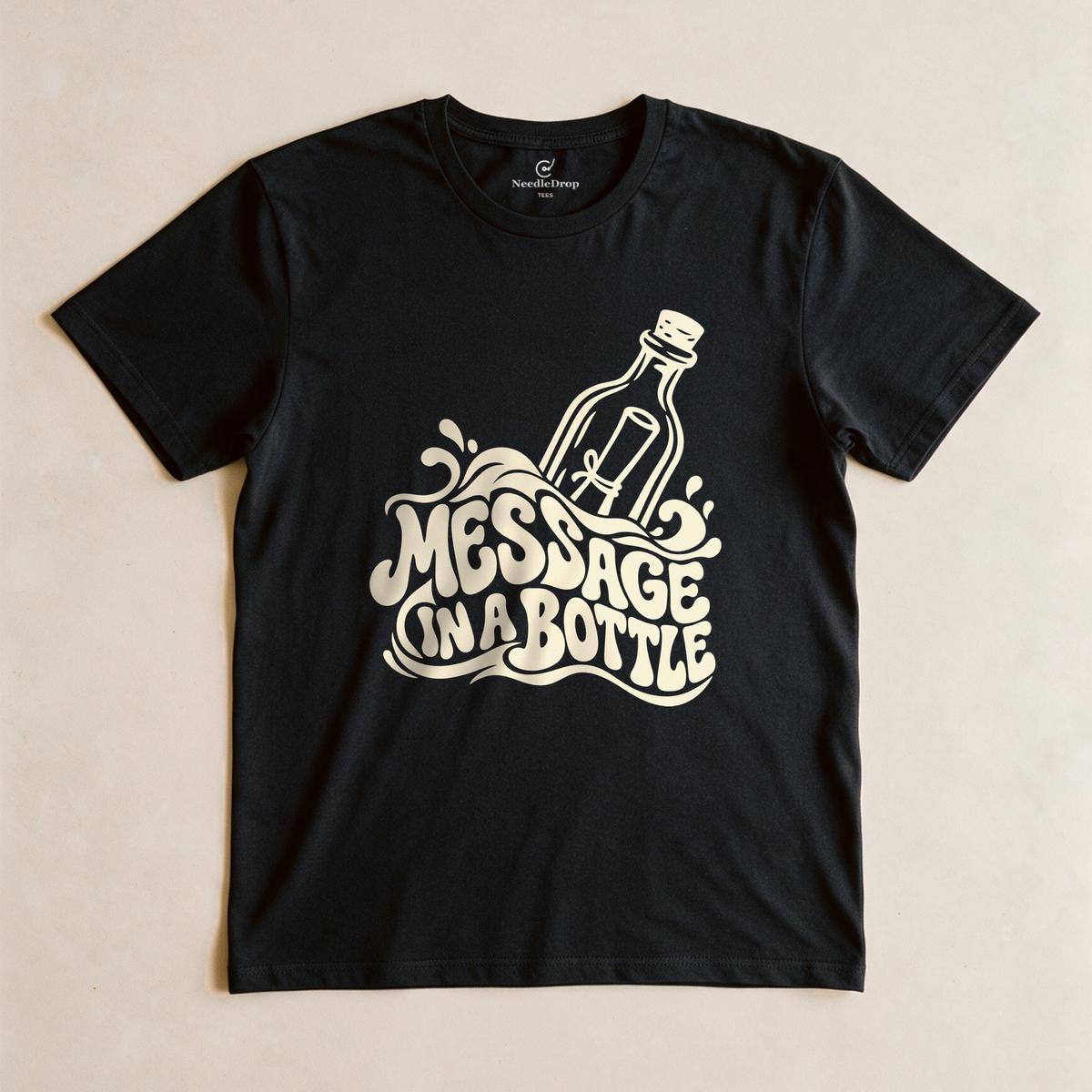 Message in a Bottle Wave Tee - Black flatlay