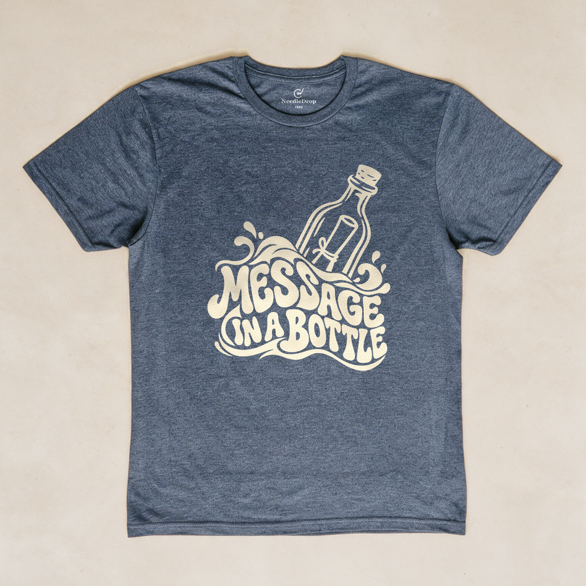 Message in a Bottle Wave Tee - Dark Heather Grey flatlay