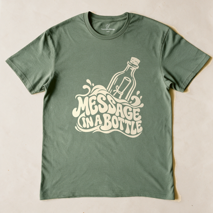 Message in a Bottle Wave Tee - Military Green flatlay