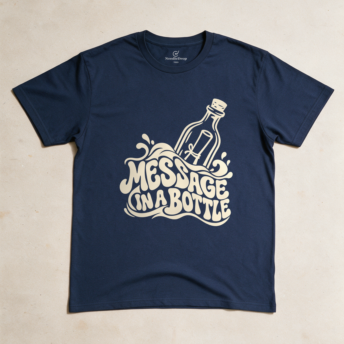 Message in a Bottle Wave Tee - Navy flatlay