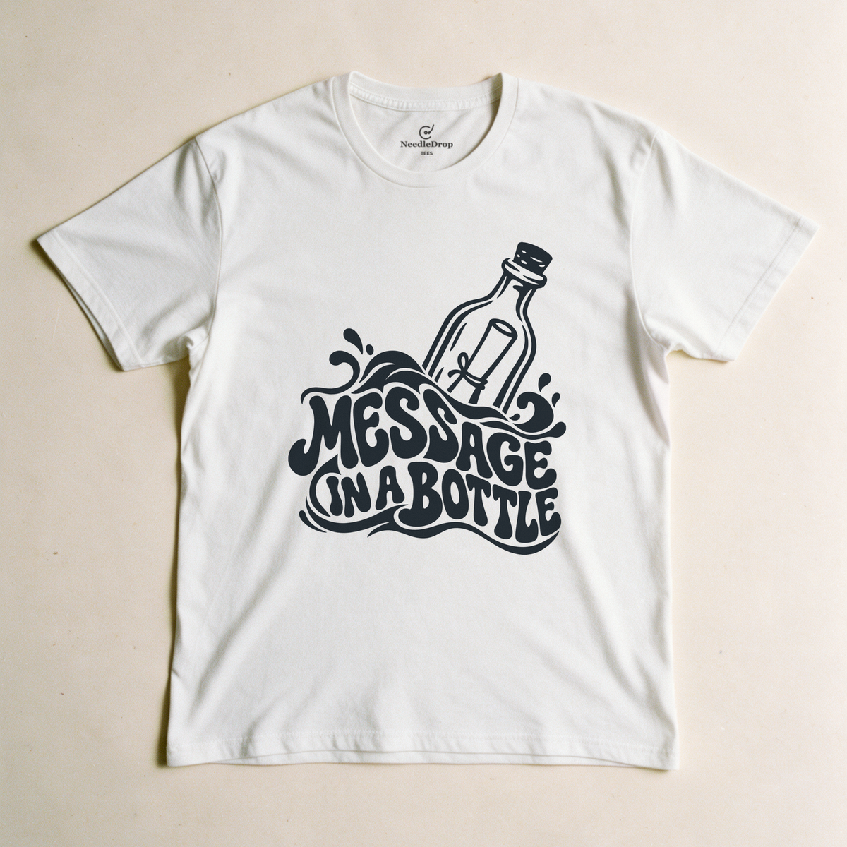 Message in a Bottle Wave Tee - White flatlay