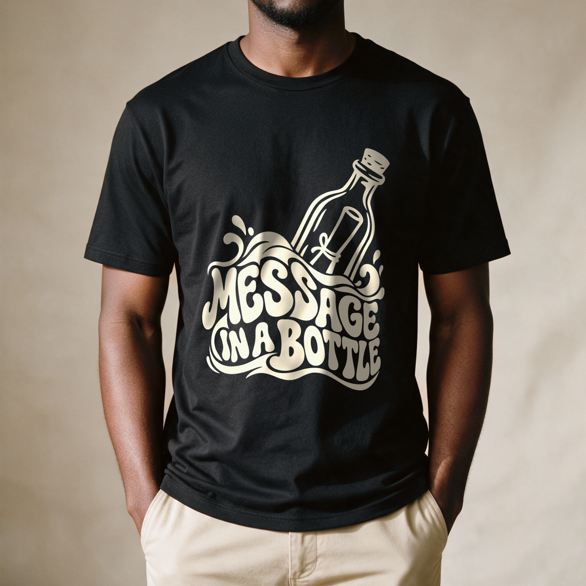 Message in a Bottle Wave Tee - Black draagfoto