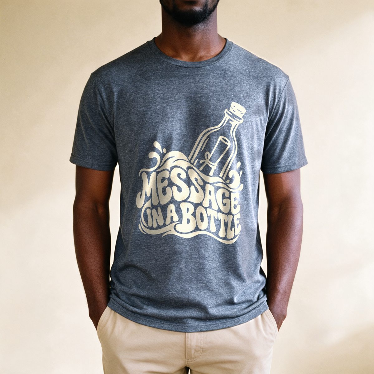 Message in a Bottle Wave Tee - Dark Heather Grey draagfoto