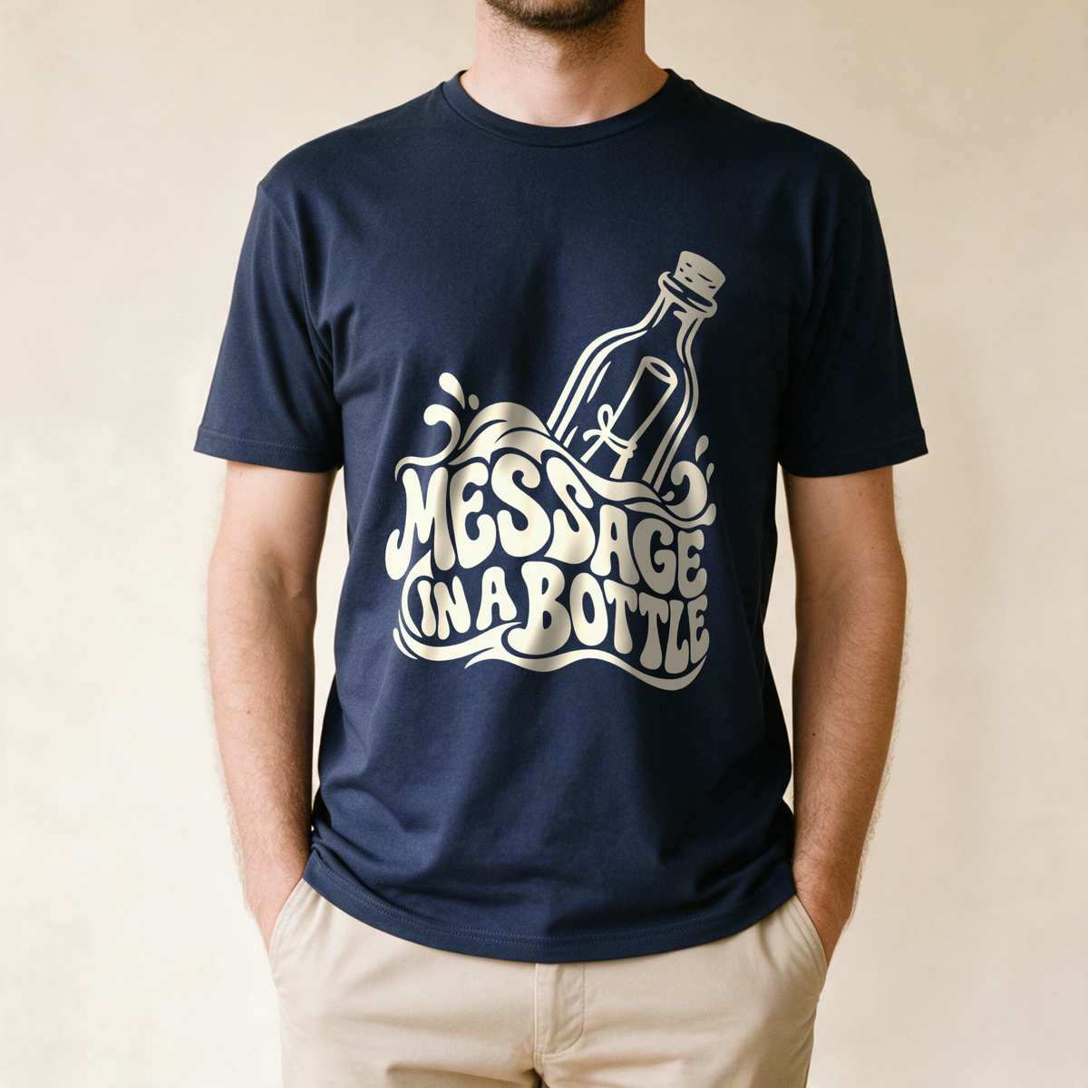 Message in a Bottle Wave Tee - Navy draagfoto