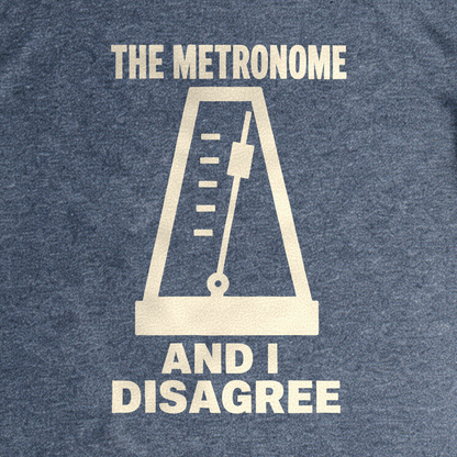 The Metronome and I Disagree Tee - Dark Heather Grey close-up print