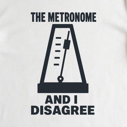The Metronome and I Disagree Tee - White close-up print
