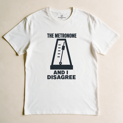 The Metronome and I Disagree Tee - White flatlay