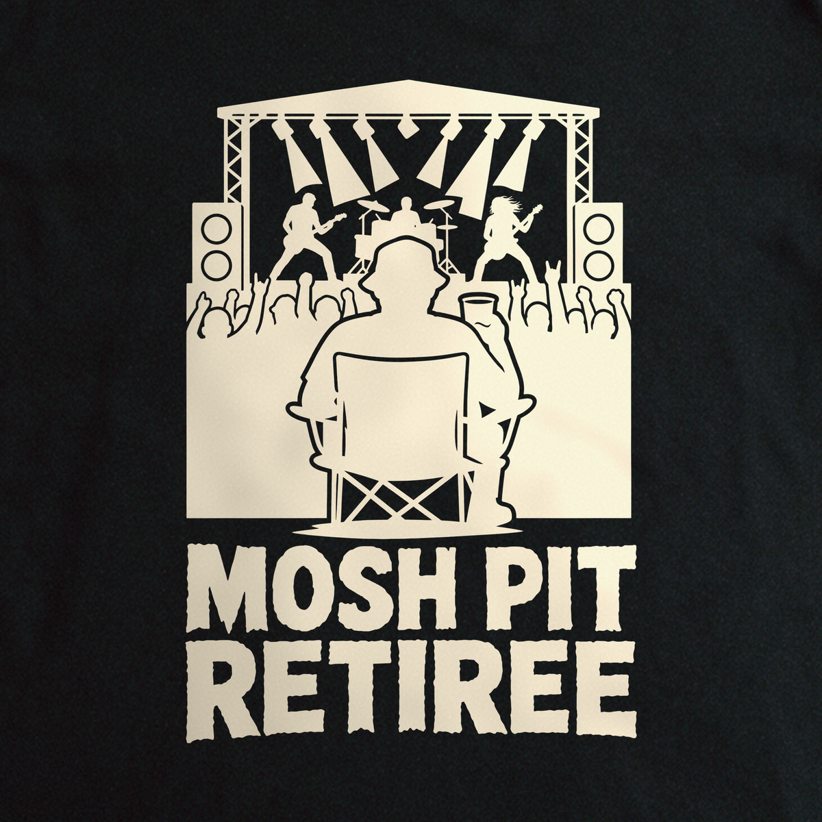 Mosh Pit Retiree Tee - Black close-up print