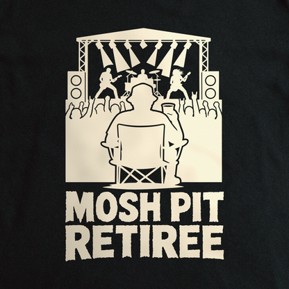 Mosh Pit Retiree Tee - Black close-up print