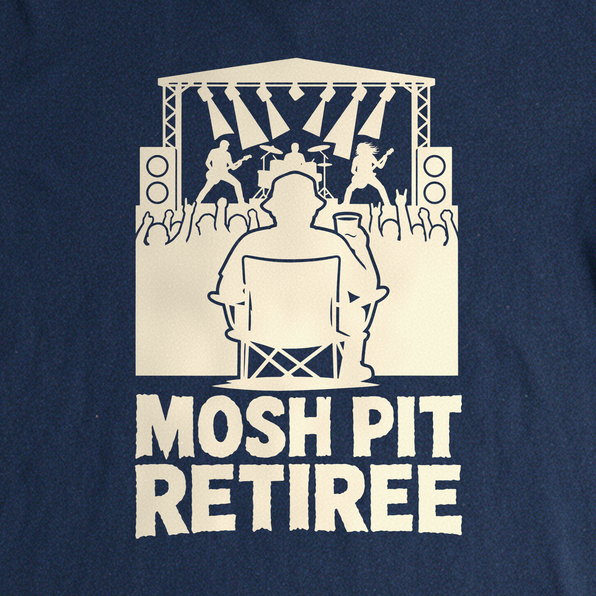 Mosh Pit Retiree Tee - Navy close-up print