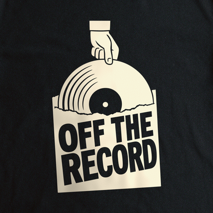Off the Record Tee - Black close-up print