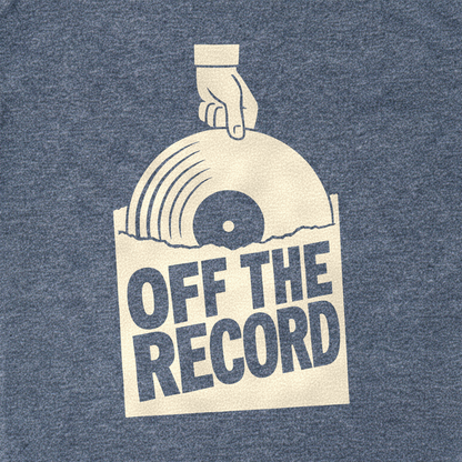 Off the Record Tee - Dark Heather Grey close-up print