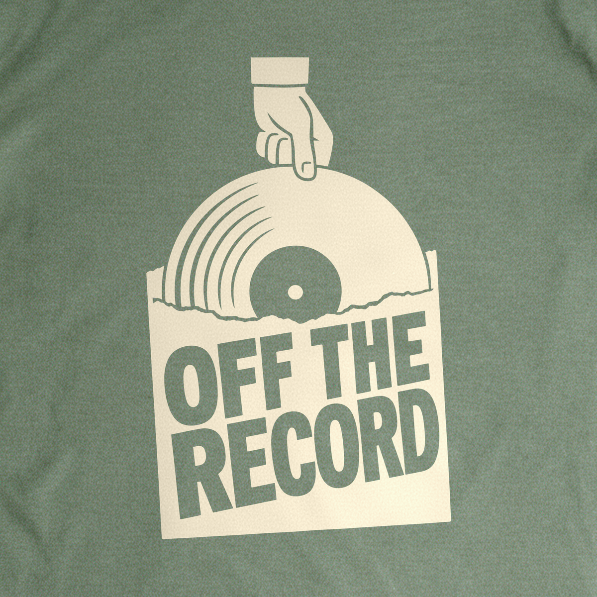 Off the Record Tee - Military Green close-up print