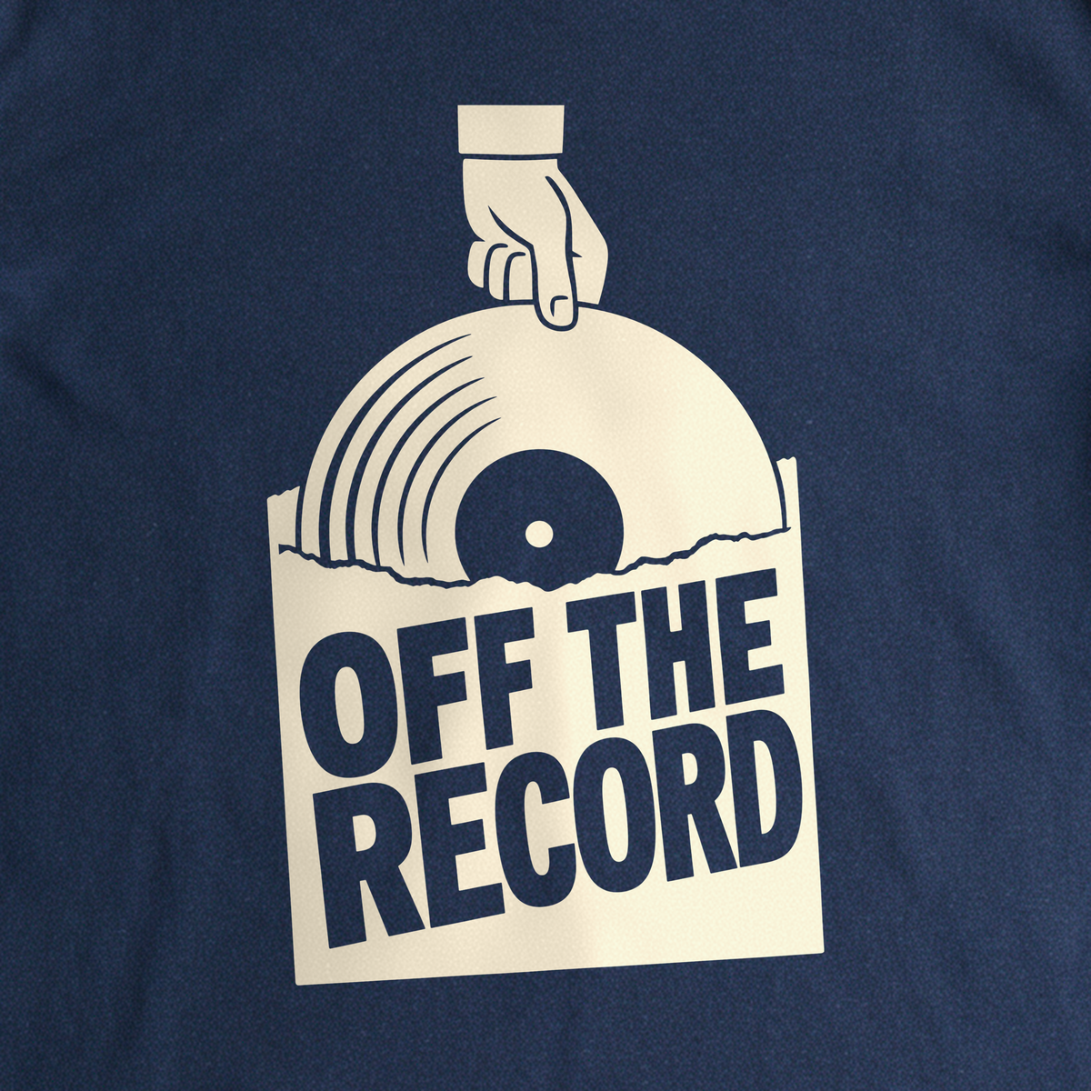 Off the Record Tee - Navy close-up print