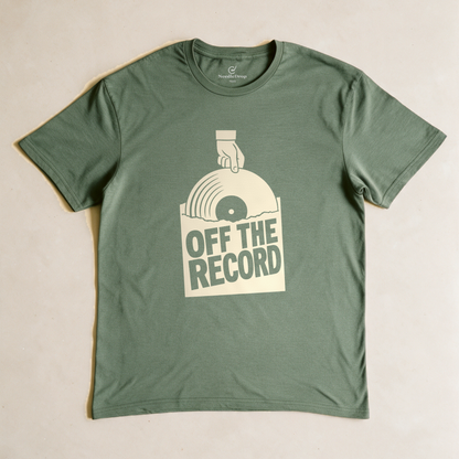 Off the Record Tee - Military Green flatlay