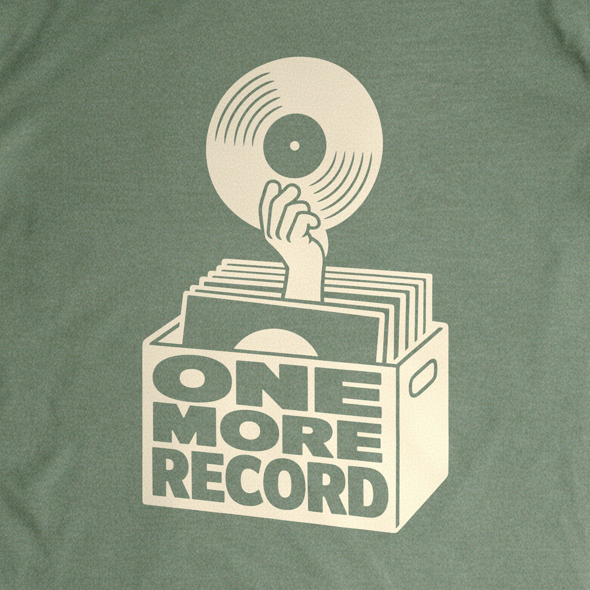 One More Record Tee - Military Green close-up print
