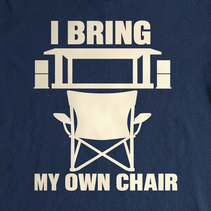 I Bring My Own Chair Tee - Navy close-up print