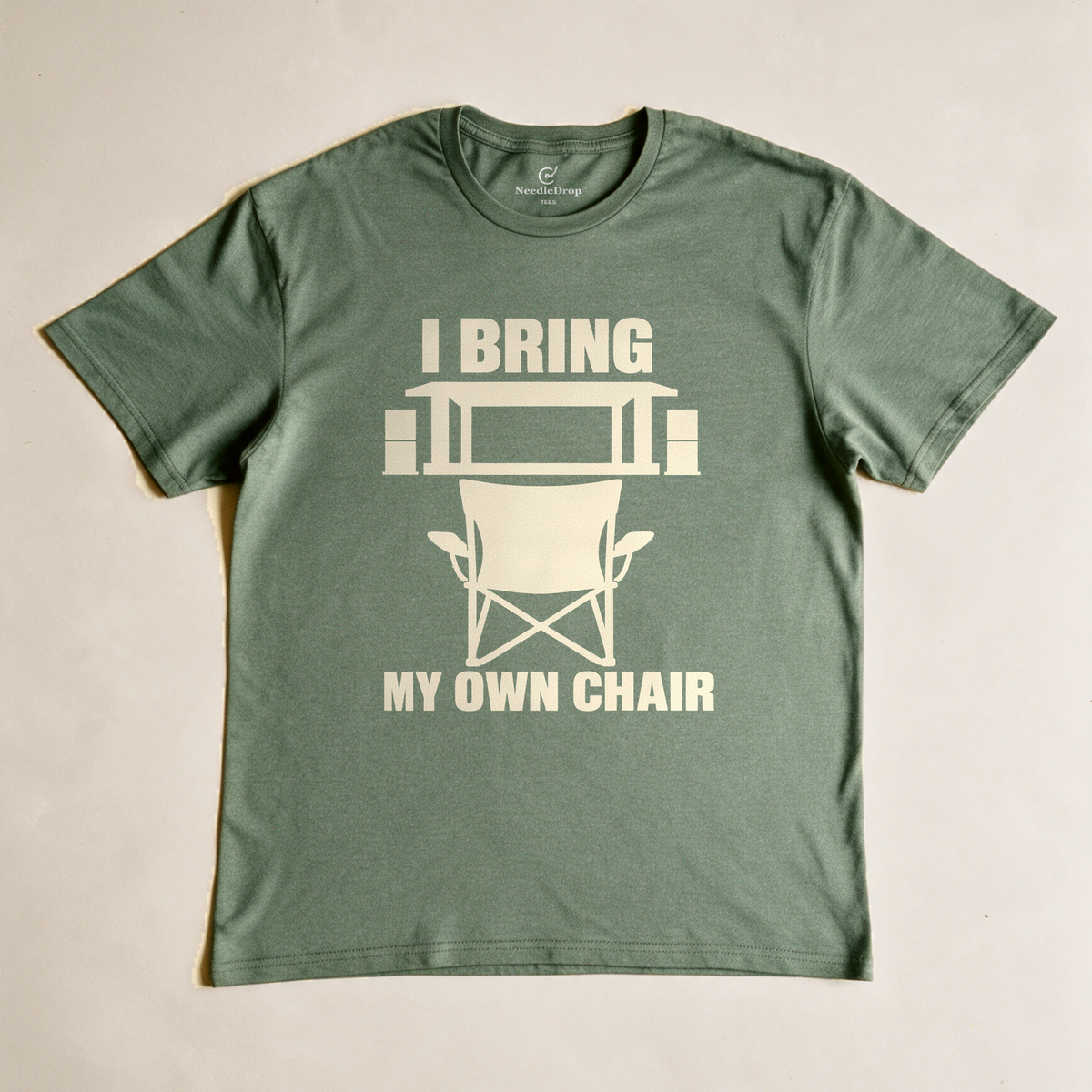 I Bring My Own Chair Tee - Military Green flatlay