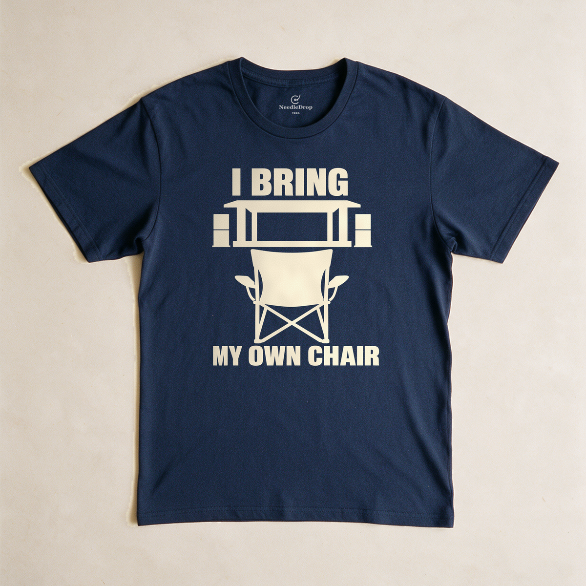 I Bring My Own Chair Tee - Navy flatlay