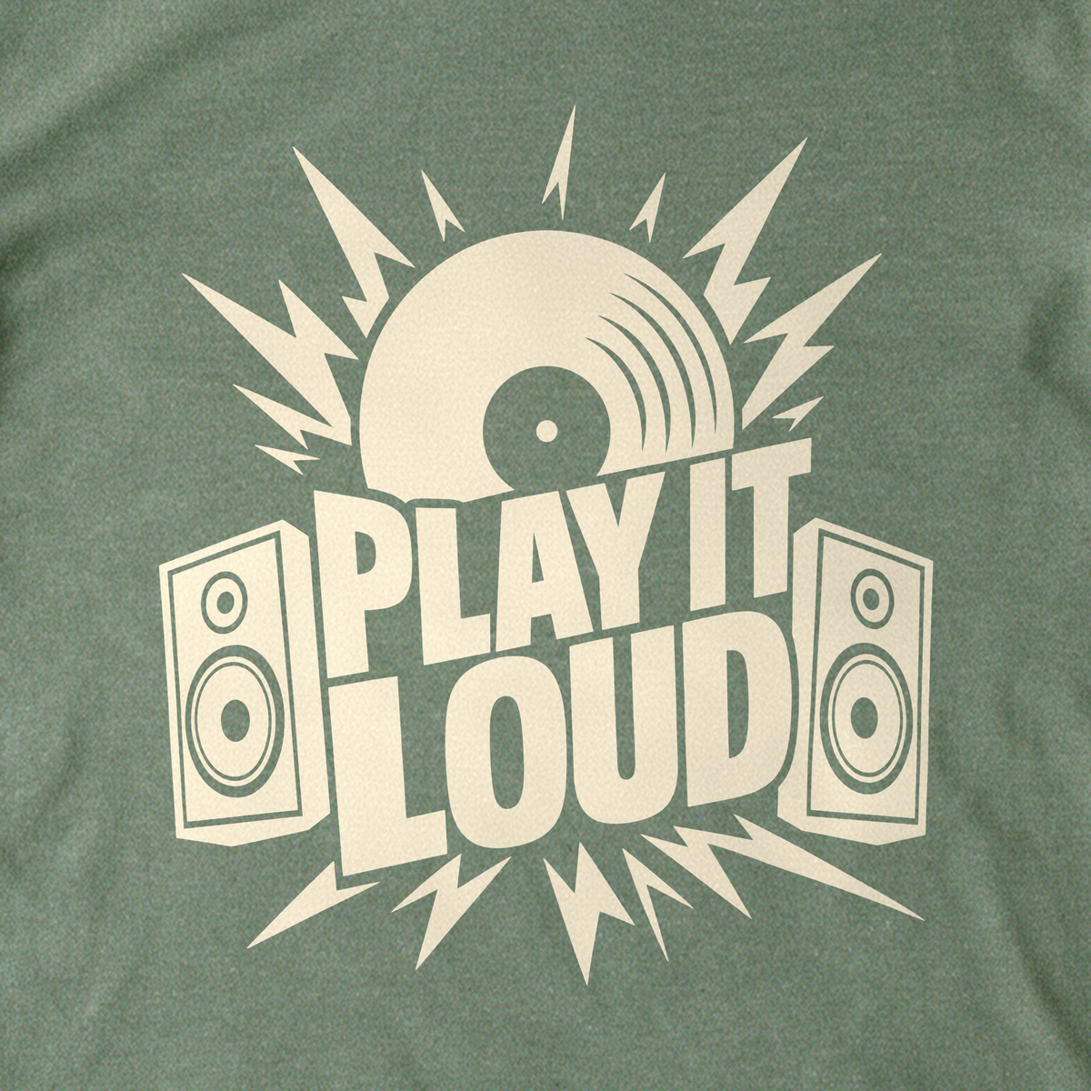 Play It Loud Tee - Military Green close-up print