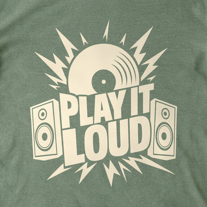 Play It Loud Tee - Military Green close-up print