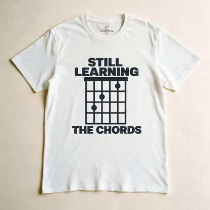 Still Learning the Chords Tee - White flatlay