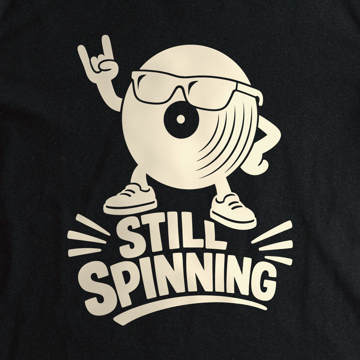 Still Spinning Tee - Black close-up print