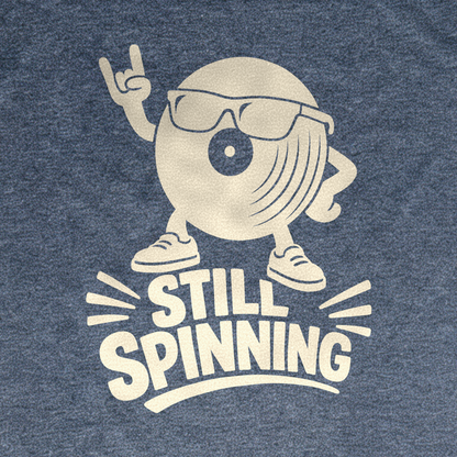 Still Spinning Tee - Dark Heather Grey close-up print