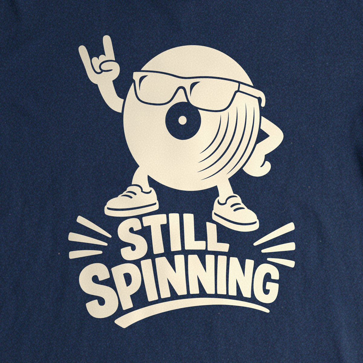 Still Spinning Tee - Navy close-up print