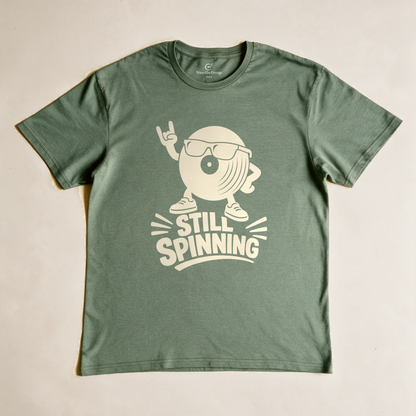 Still Spinning Tee - Military Green flatlay